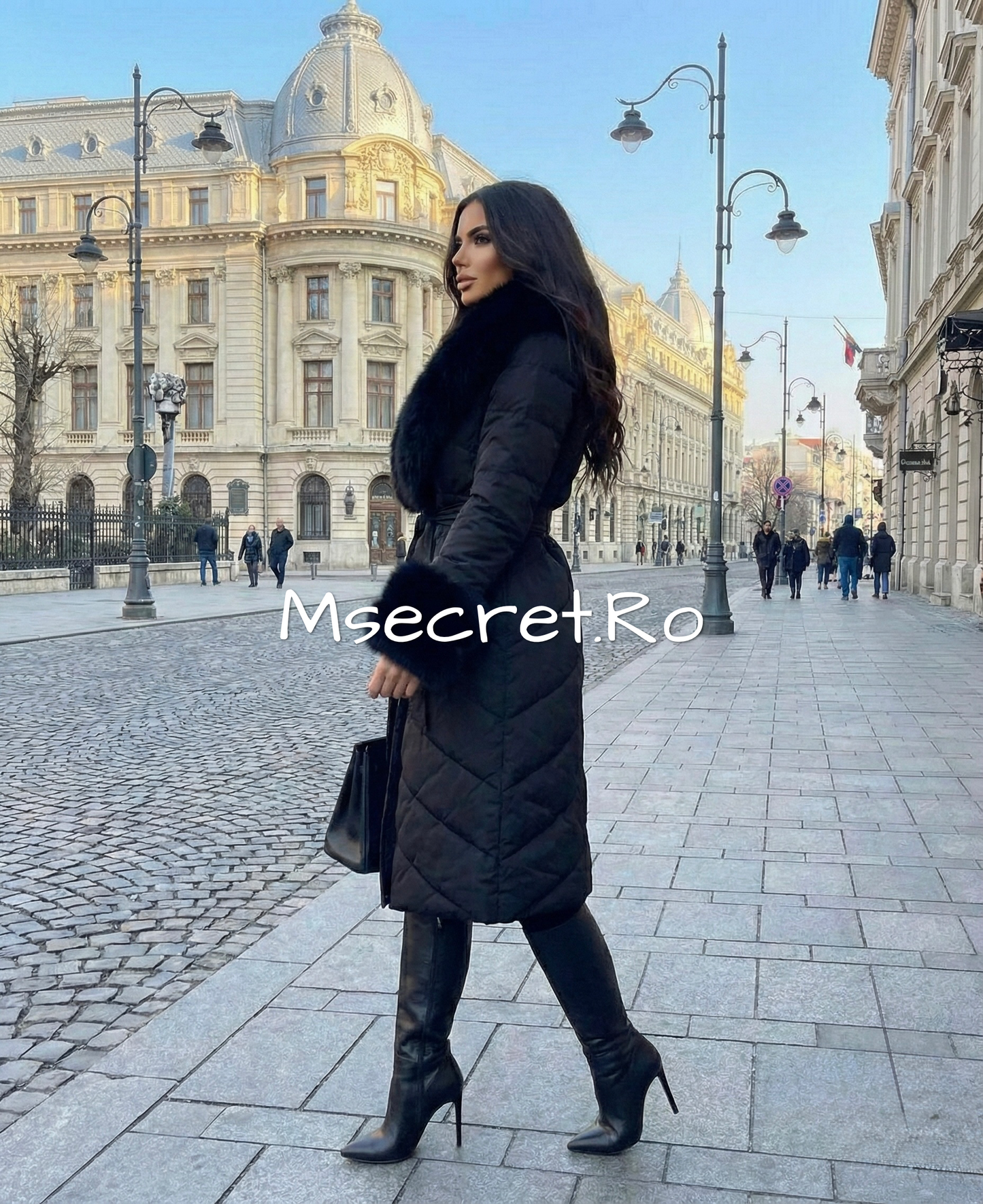 Waterproof black jacket with natural fur