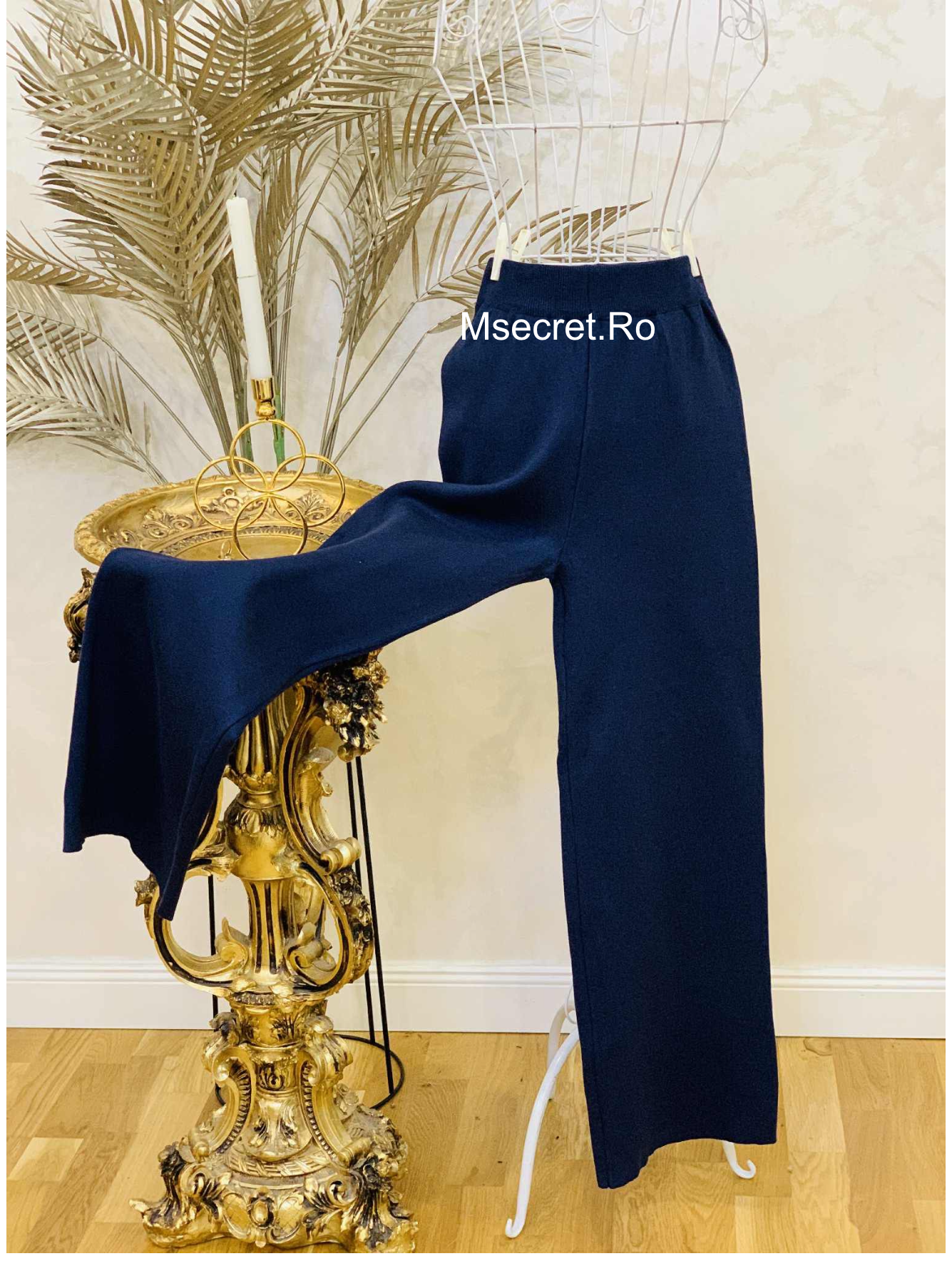 Compleu tricot blue-marin cu pantaloni lungi