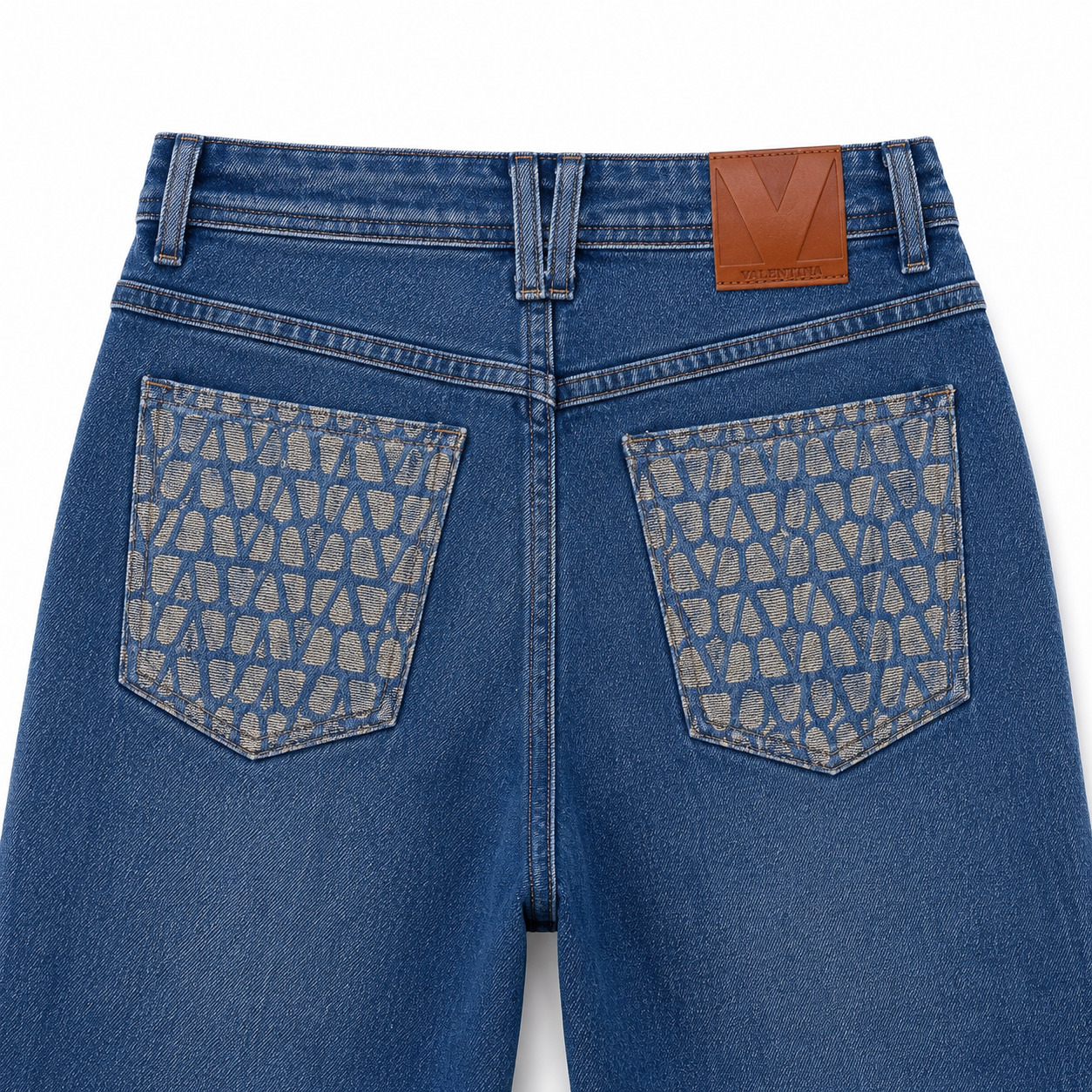 Blugi drepti din denim albastru cu talie inalta