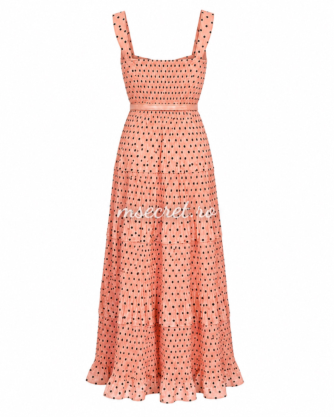 Rochie midi din in roz cu buline