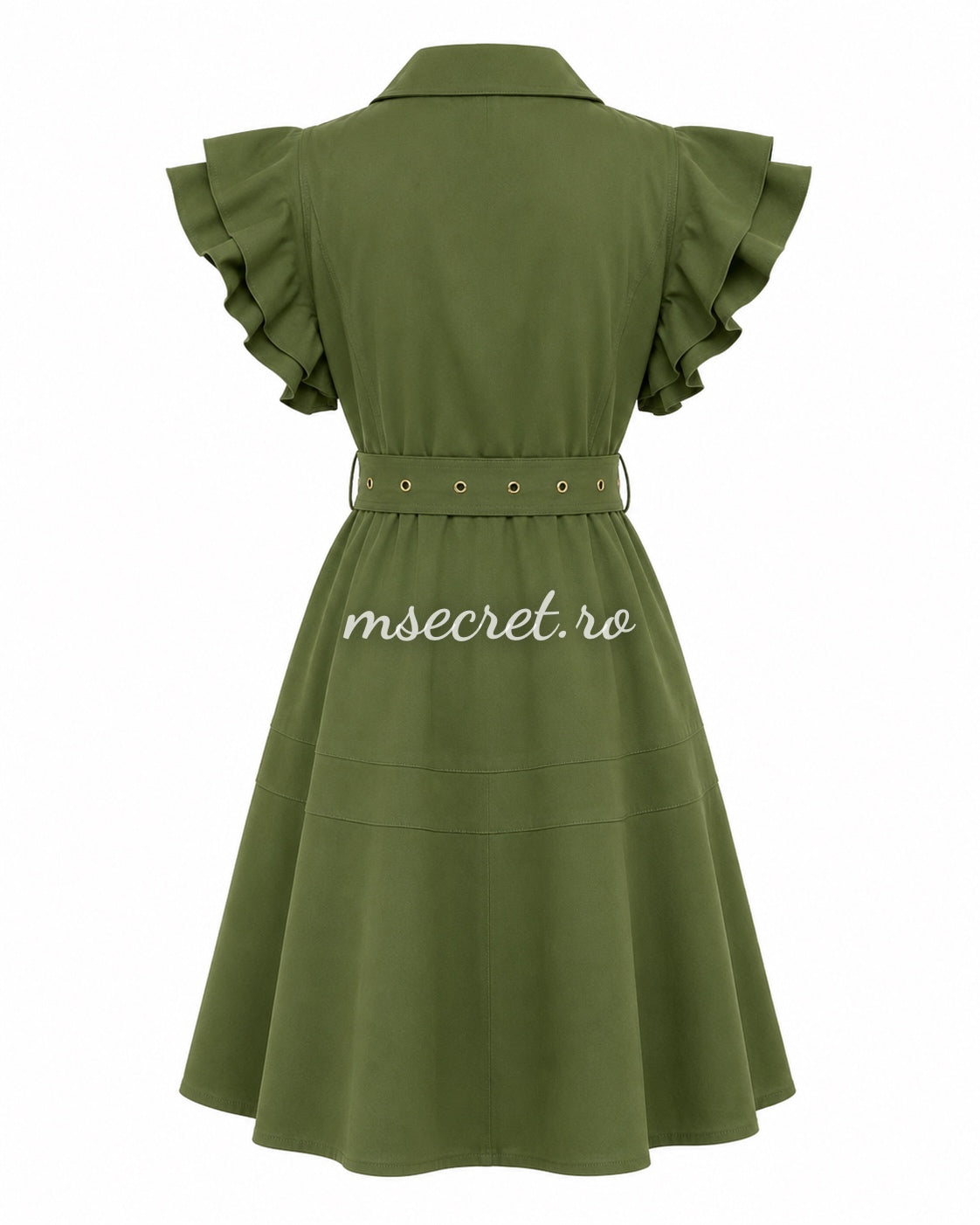 Rochie olive cu volane si cordon