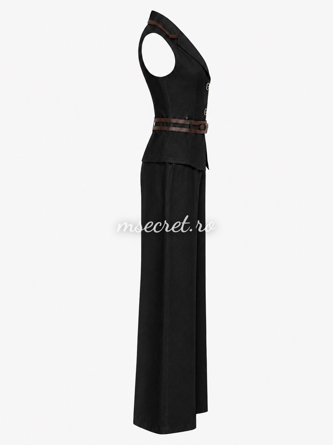 Compleu din in negru cu pantaloni palazzo