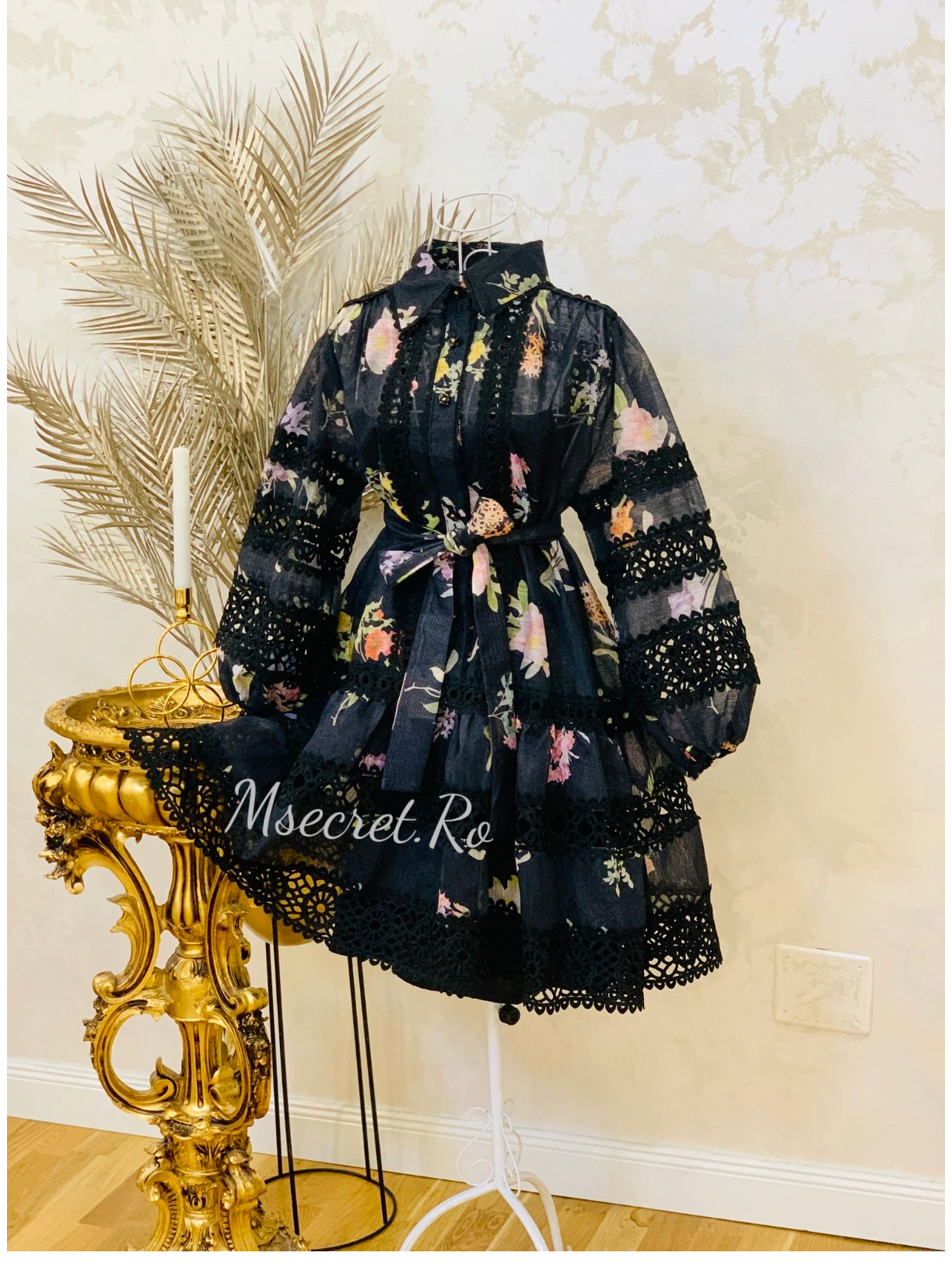 Rochie scurta din in cu maneca lunga