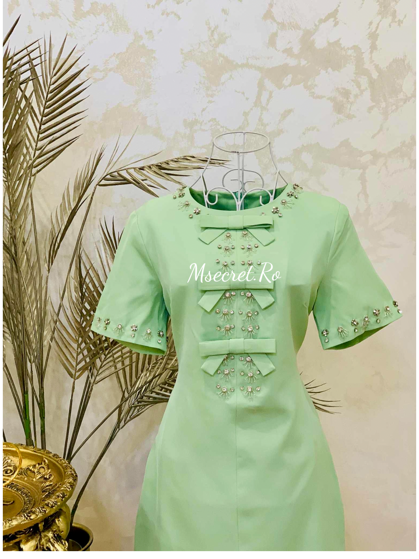 Rochie verde neagra cu detalii argintii