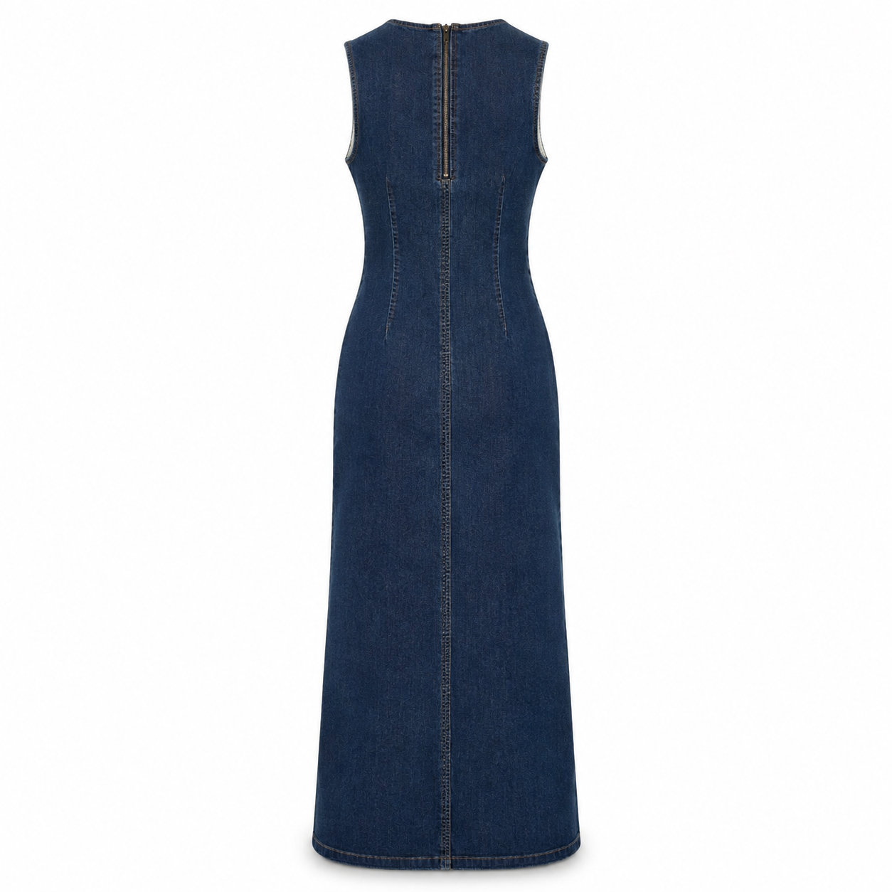 Rochie lunga din denim cu detaliu auriu