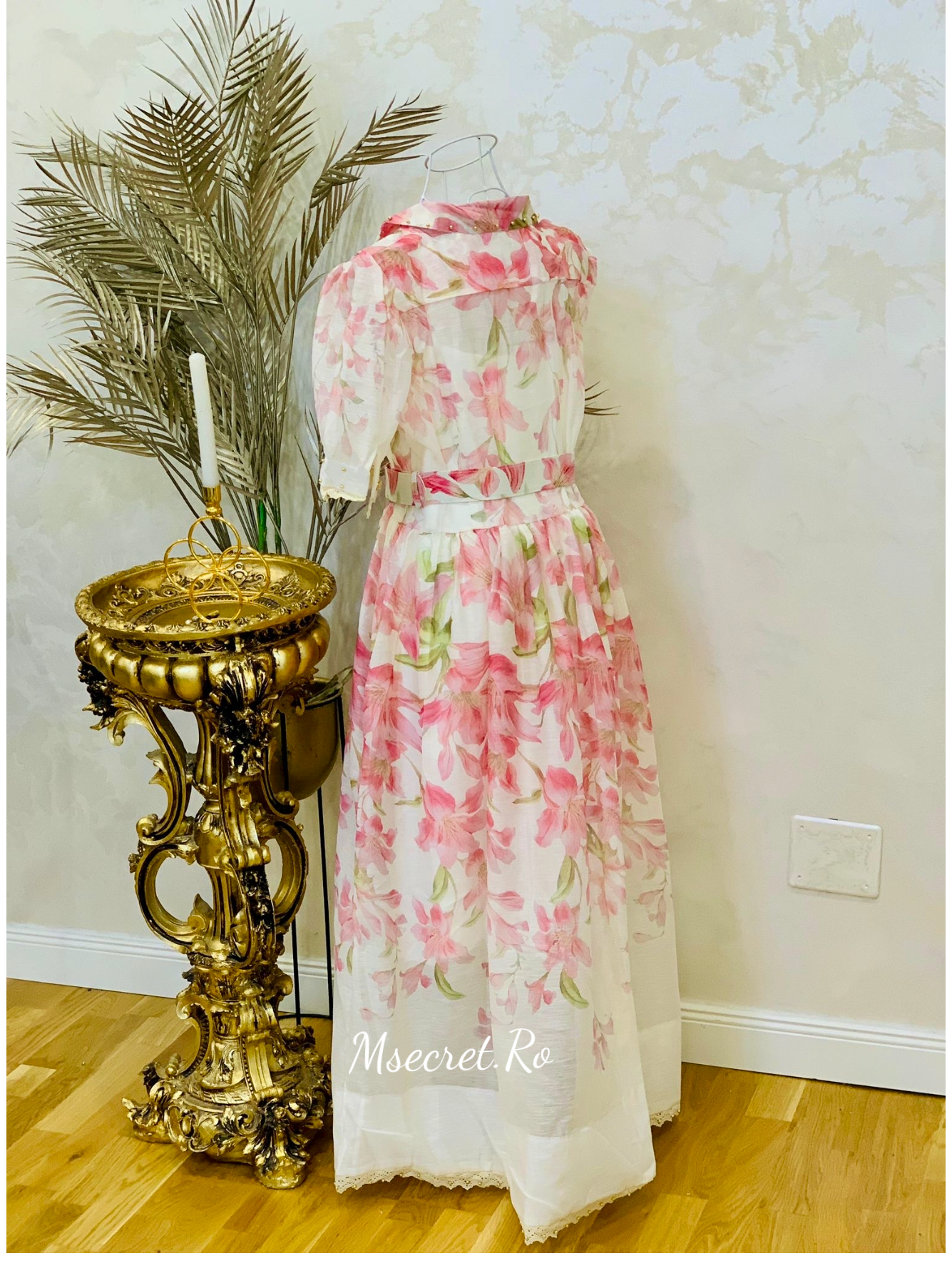 Rochie maxi din in cu modele florale