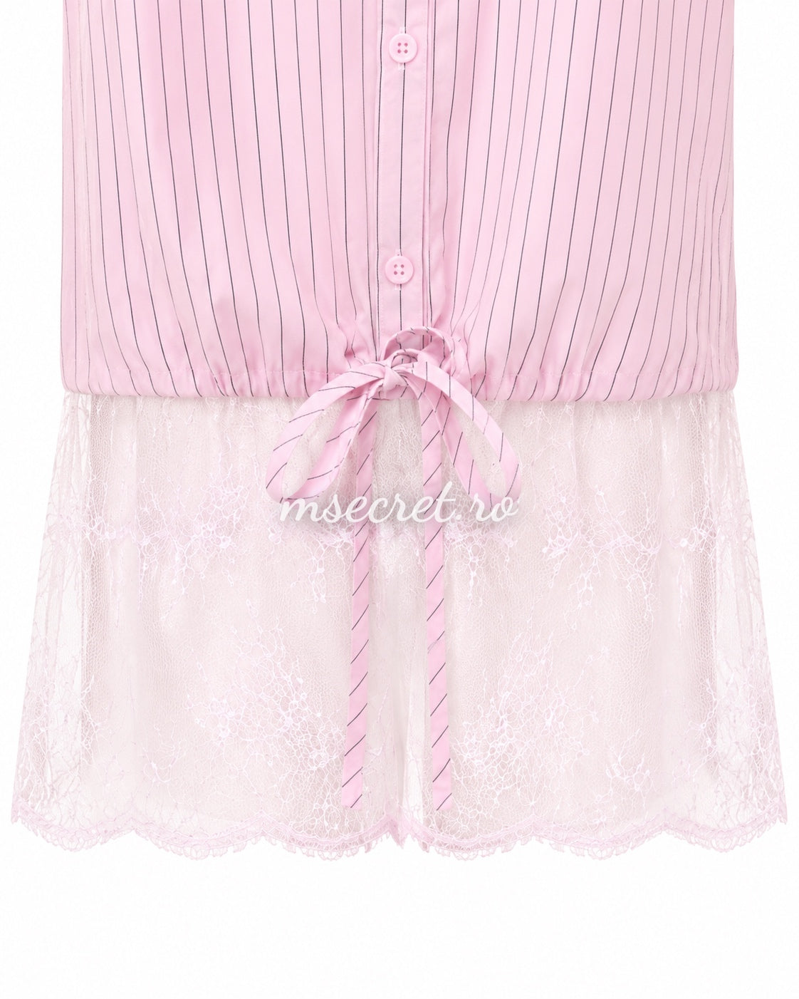 Pink striped shirt with bow and lace inserts