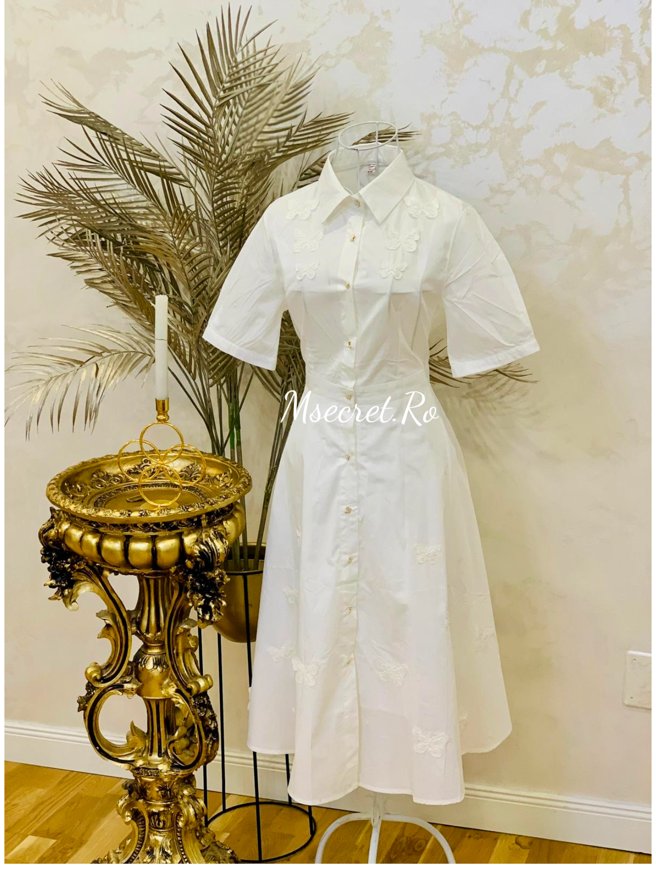 Rochie midi din bumbac cu perle