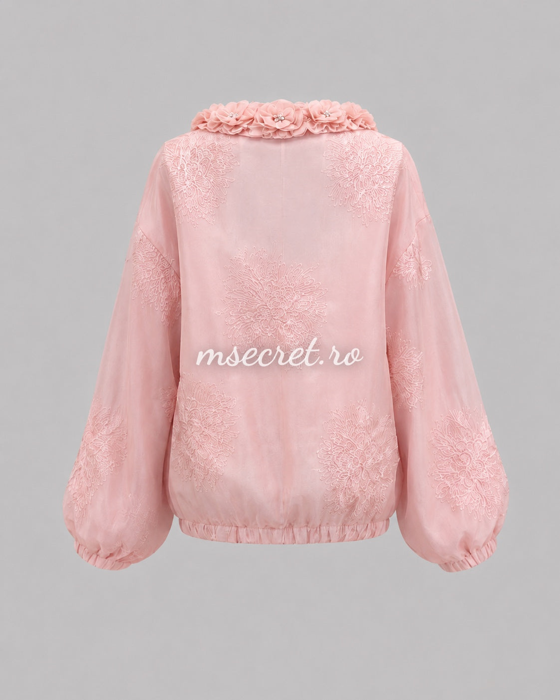 Pink jacket with 3D flowers and pearls