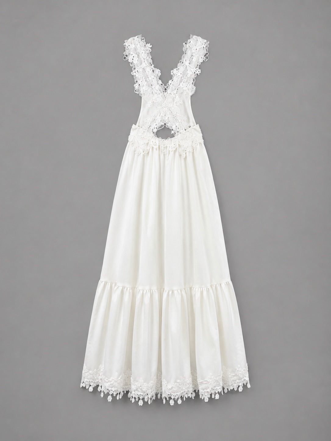 Rochie alba din in cu dantela si croi asimetric