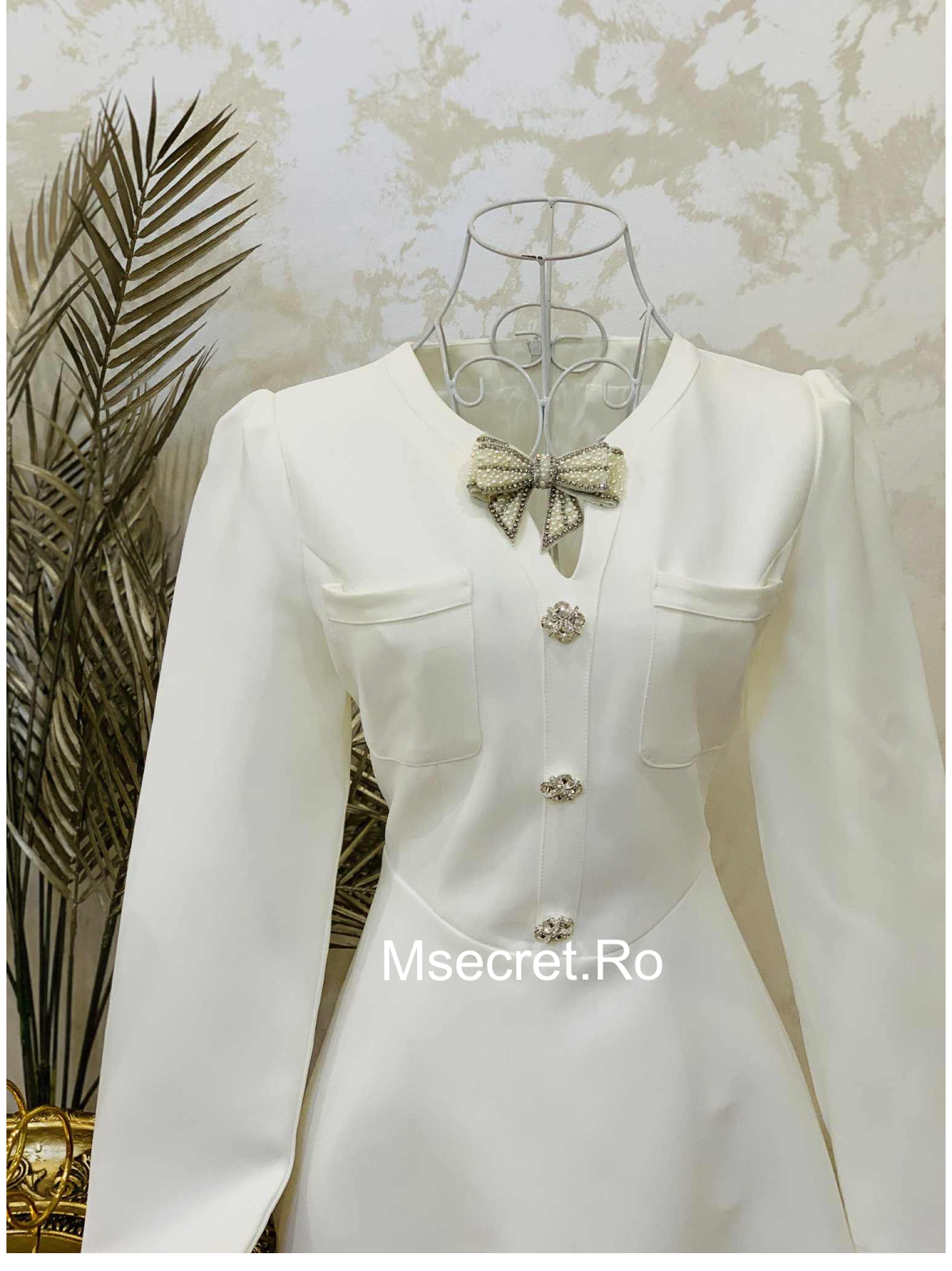 Rochie scurta alba cu pietre Mona