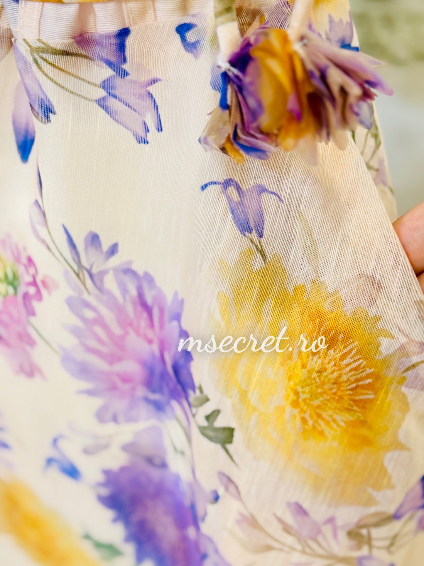 Rochie lunga florală din in cu corset și bretele reglabile