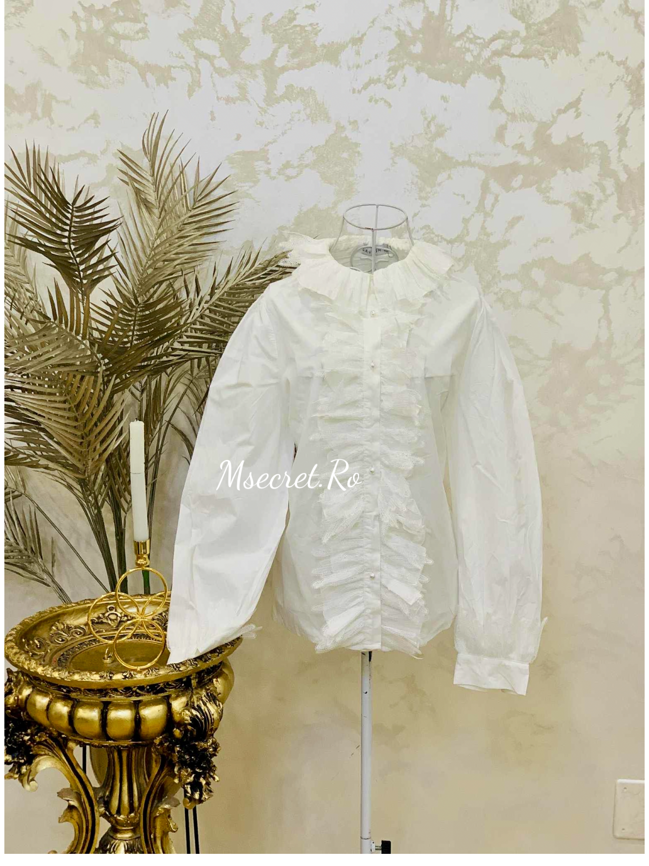 Camasa alba din bumbac cu broderie si perle