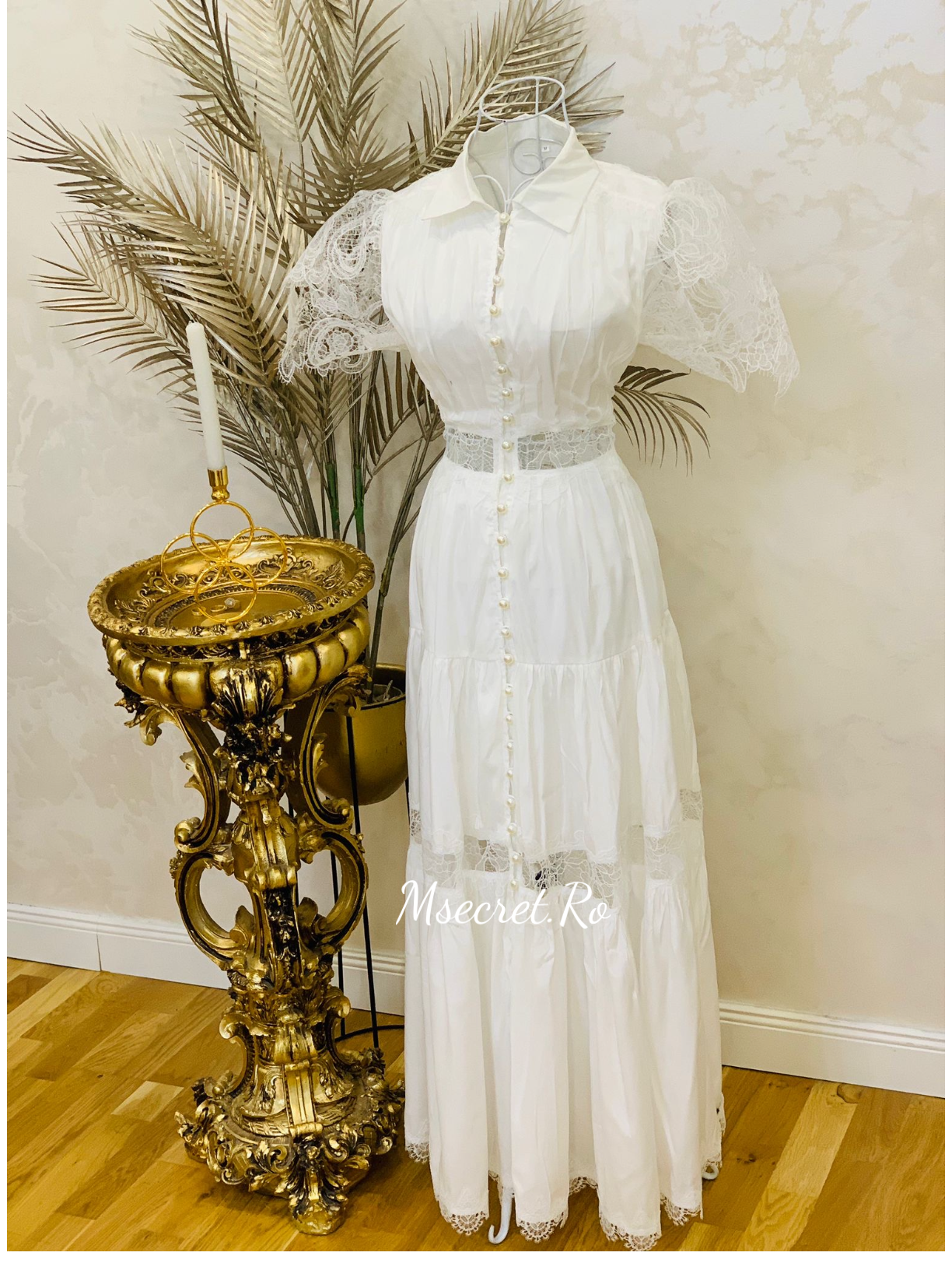 Rochie maxi, alba din matase satinata