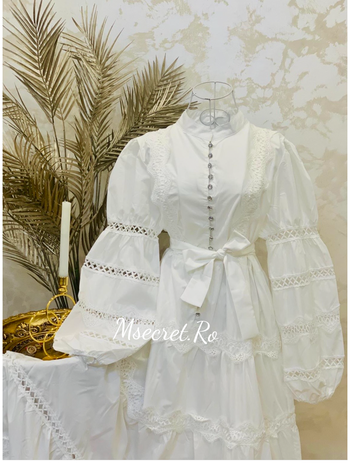 Rochie alba lunga din bumbac