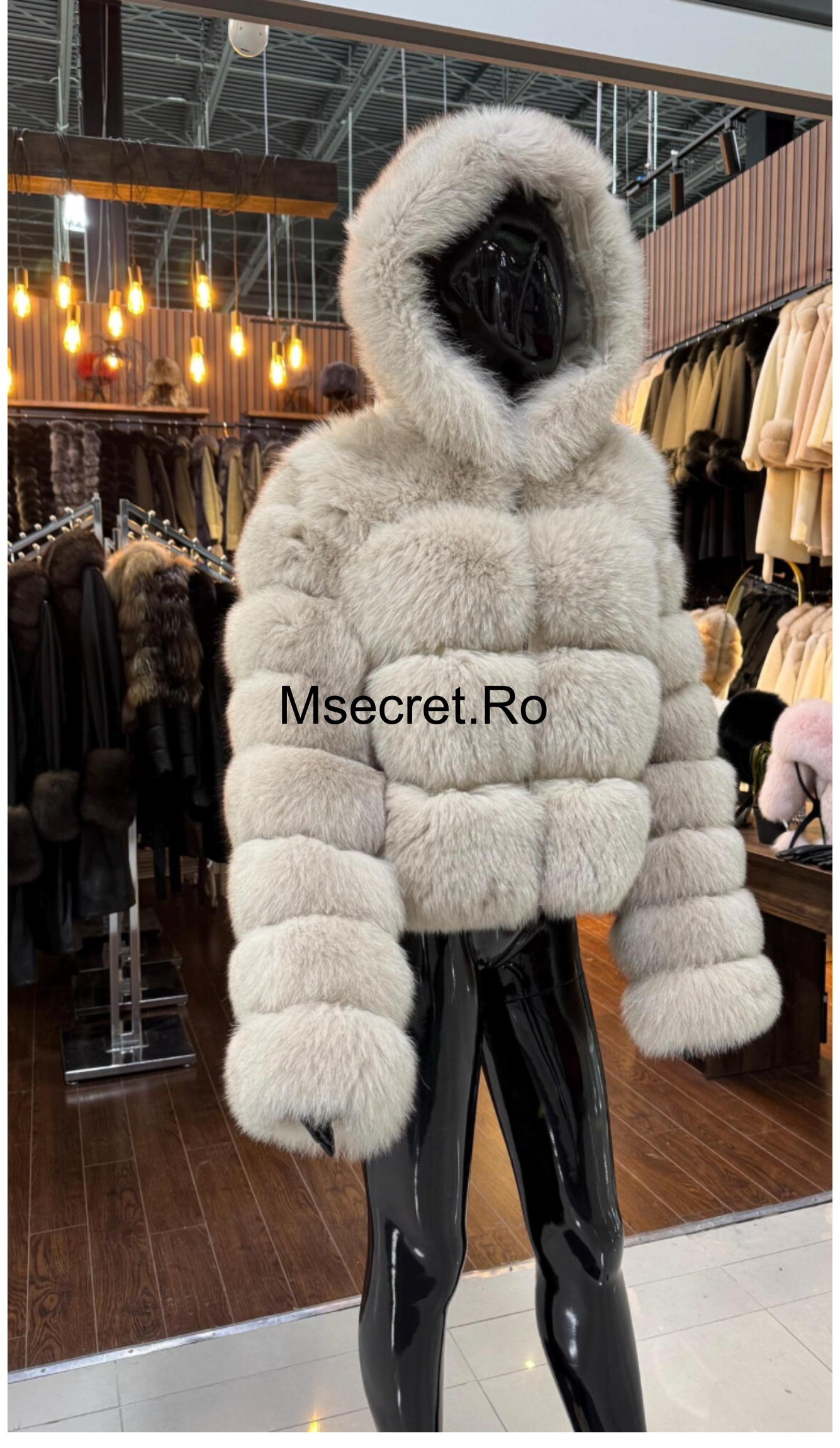 Natural fox fur coat with hood