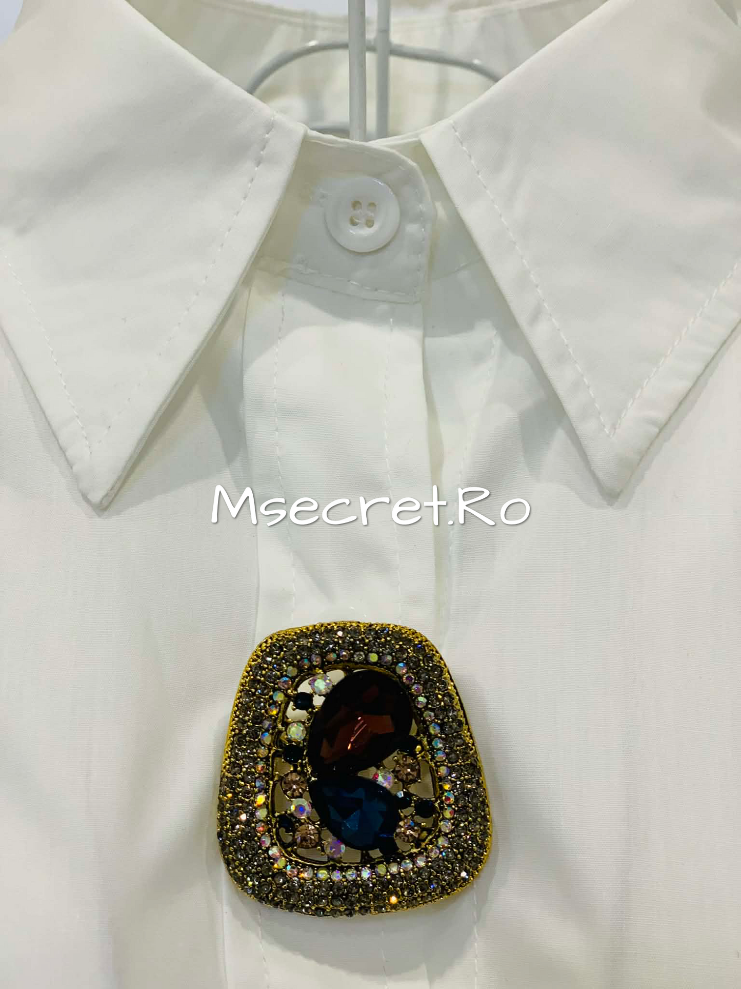 Camasa alba din bumbac cu detalii aurii