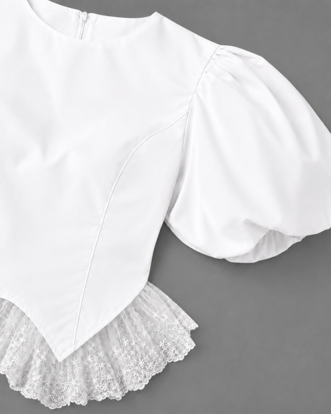 White shirt with puffed sleeves and embroidered tulle detail