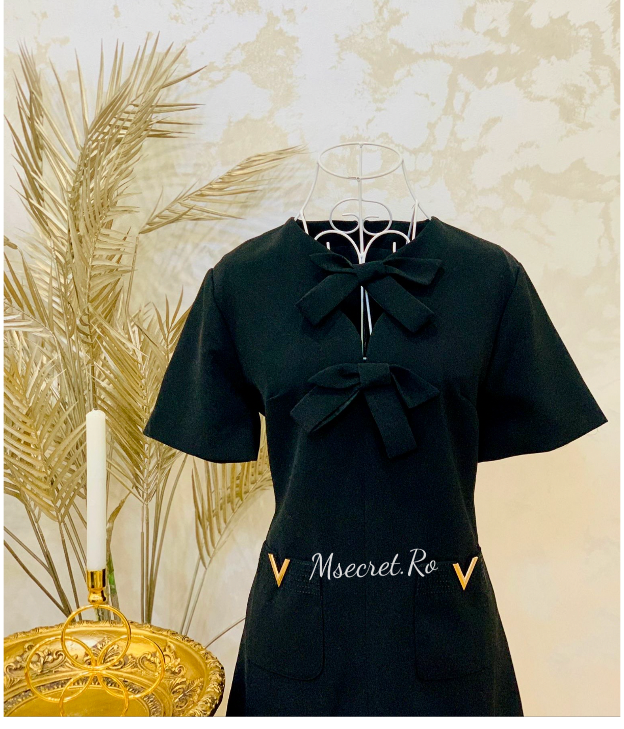 Rochie neagra scurta cu fundite