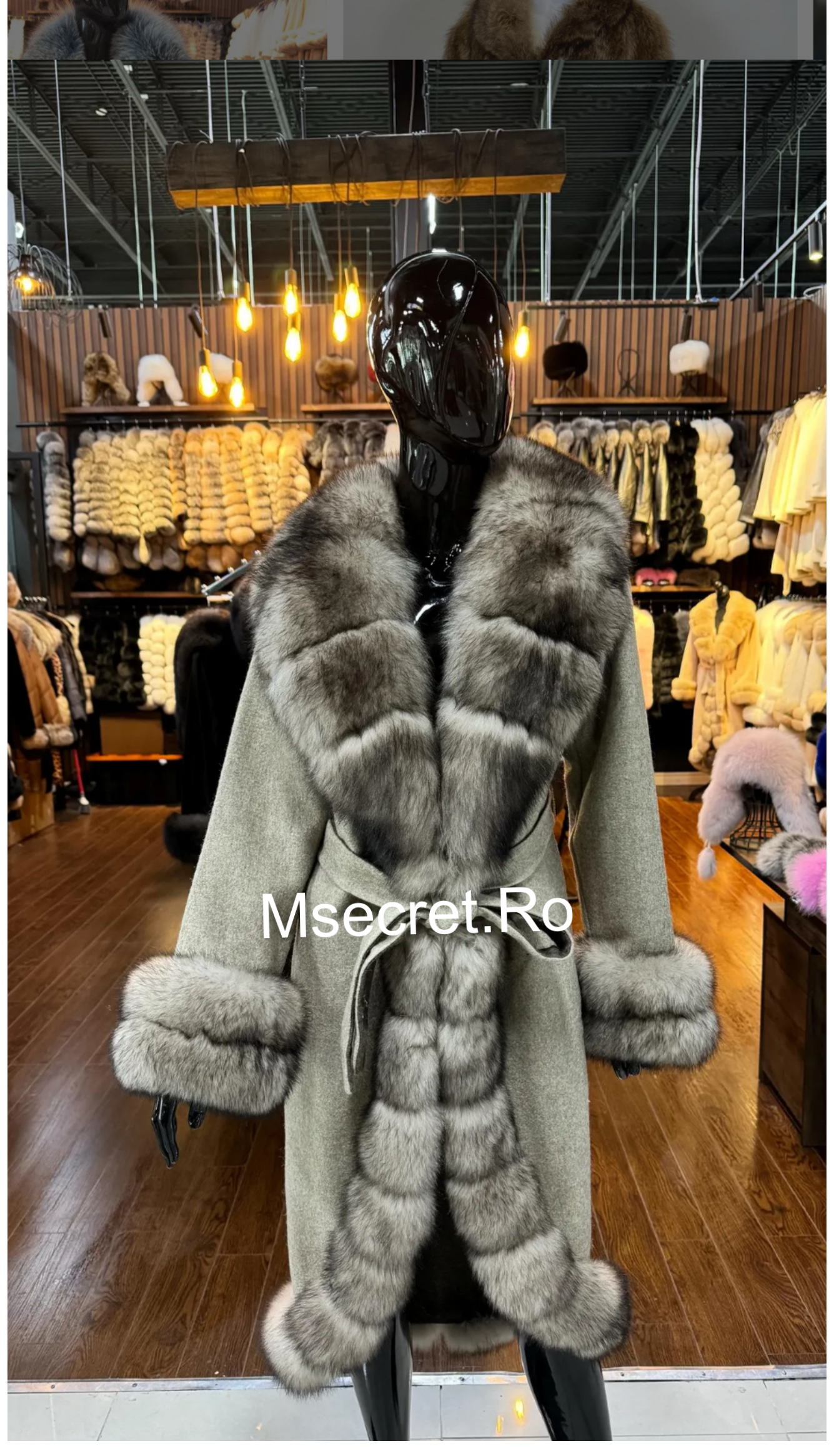 Palton elegant din alpaca cu blana naturala de vulpe