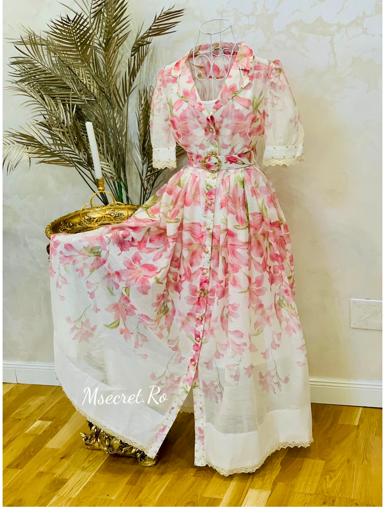 Rochie maxi din in cu modele florale