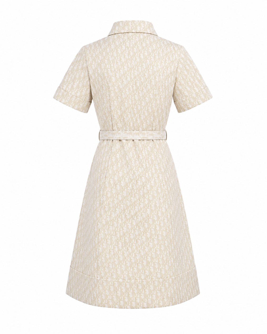 Rochie tip camasa ivory cu imprimeu monogram si detalii aurii