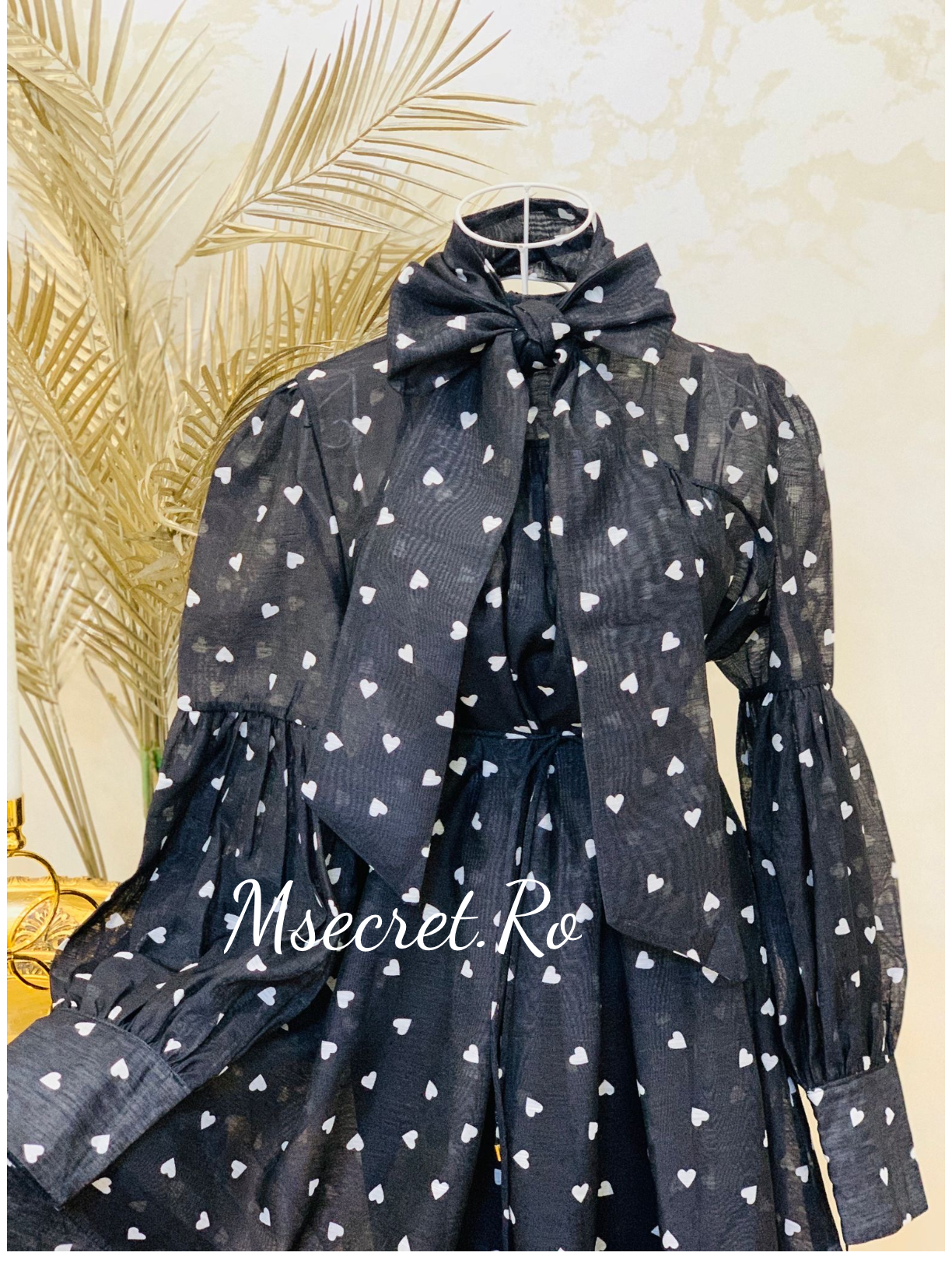 Rochie neagra cu maneca lunga din in si bumbac cu talie reglabila