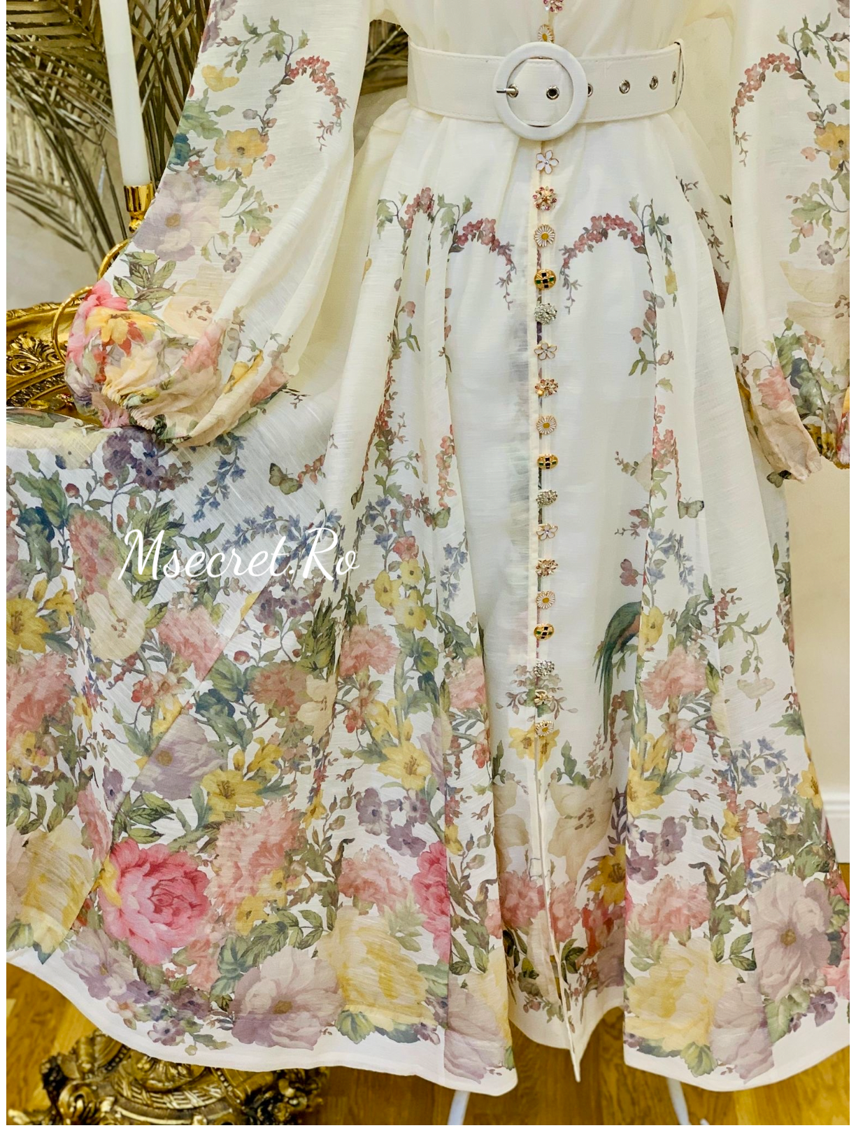 Rochie din in si matase cu nasturi bijuterie