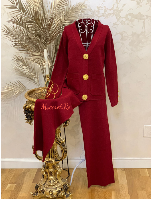 Compleu burgundy din tricot cu detalii aurii Disy