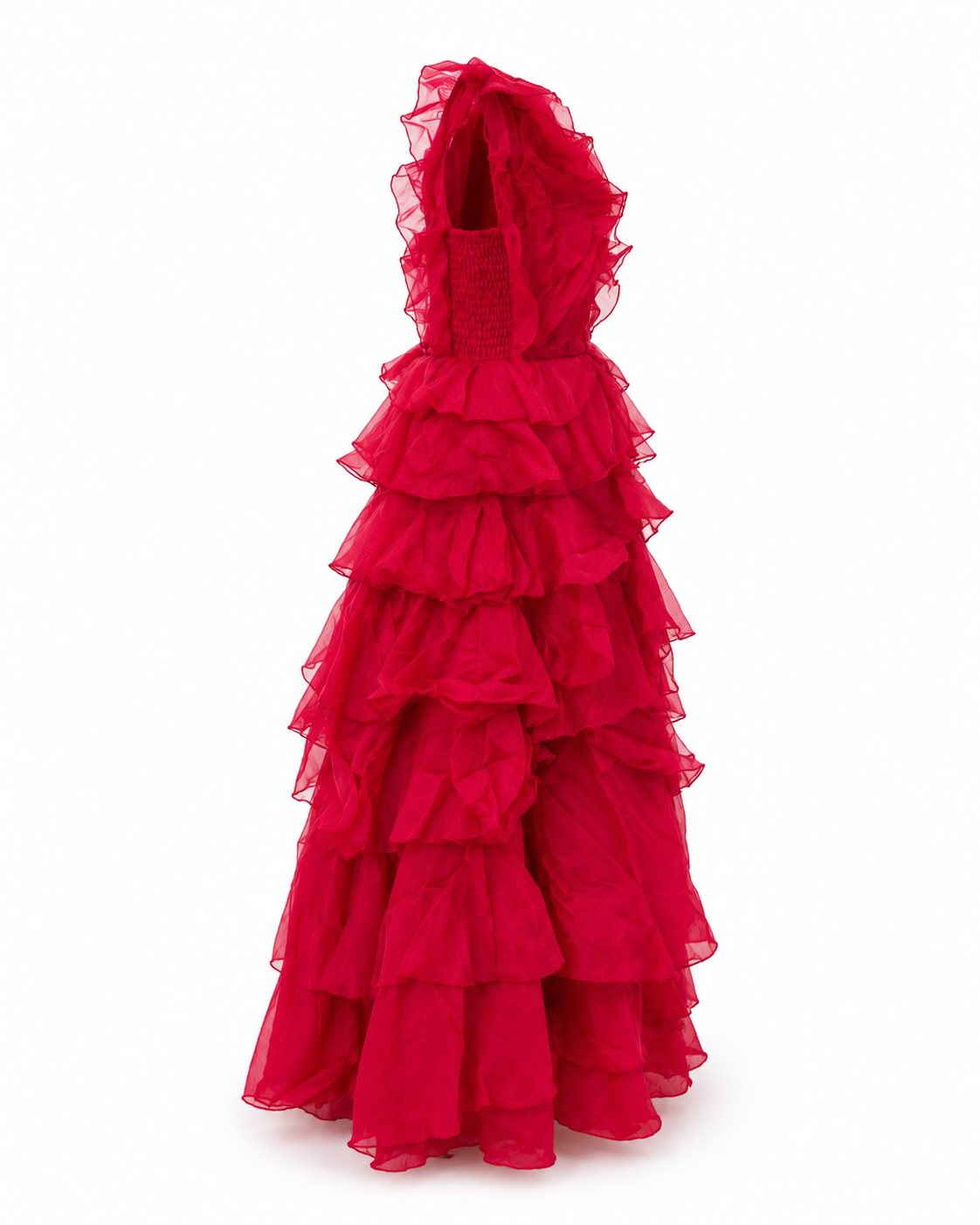 Rochie visinie elegantă cu volane din organza
