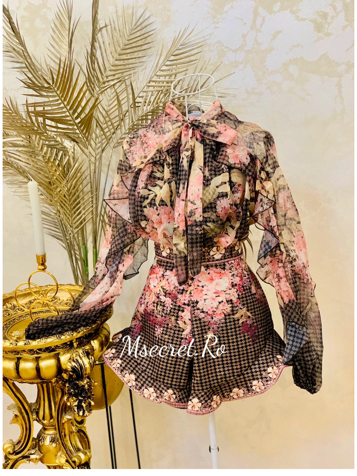 Compleu floral cu pantaloni scurti si camasa