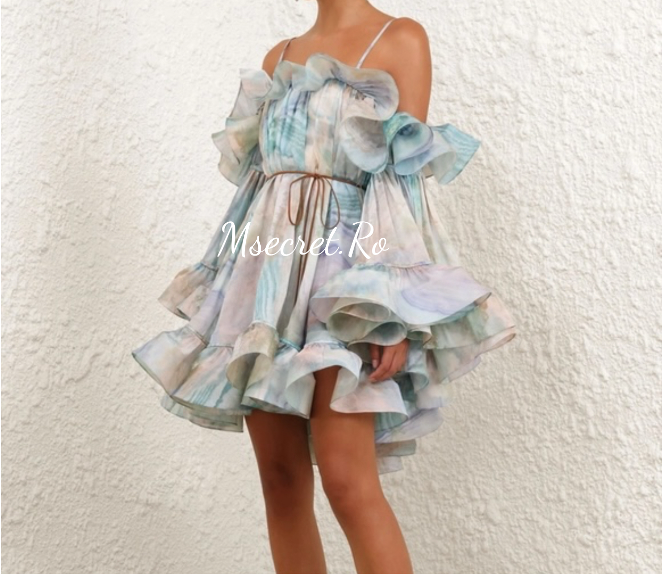 Rochie din in blue superba cu volane