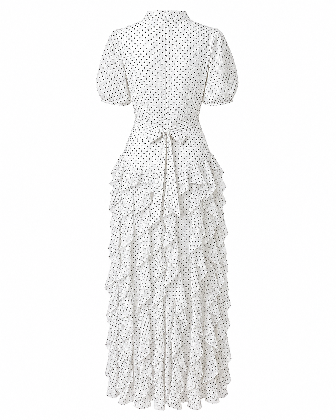 Rochie midi alba din voal cu buline si volane delicate