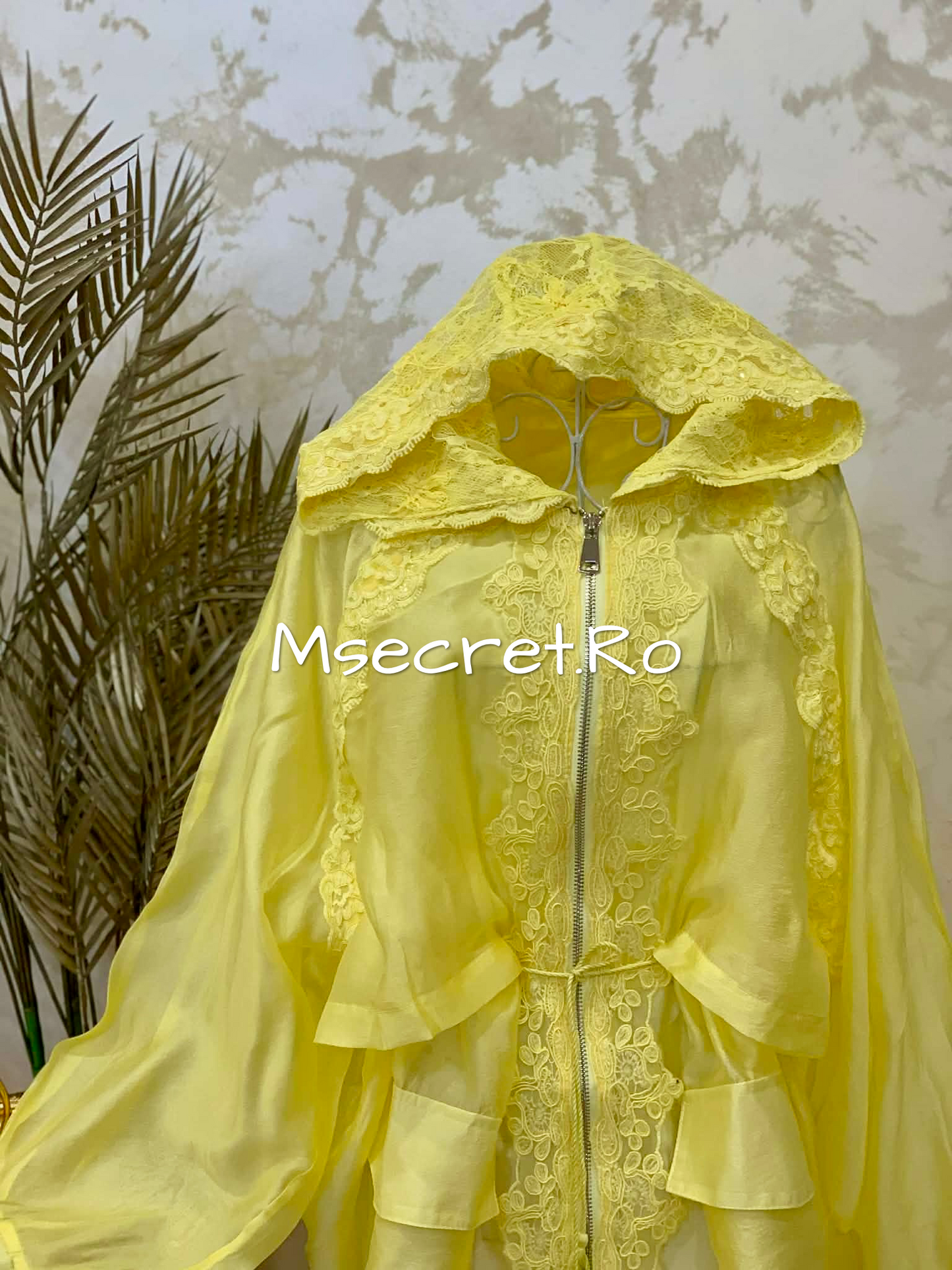 Yellow chiffon jacket with hood