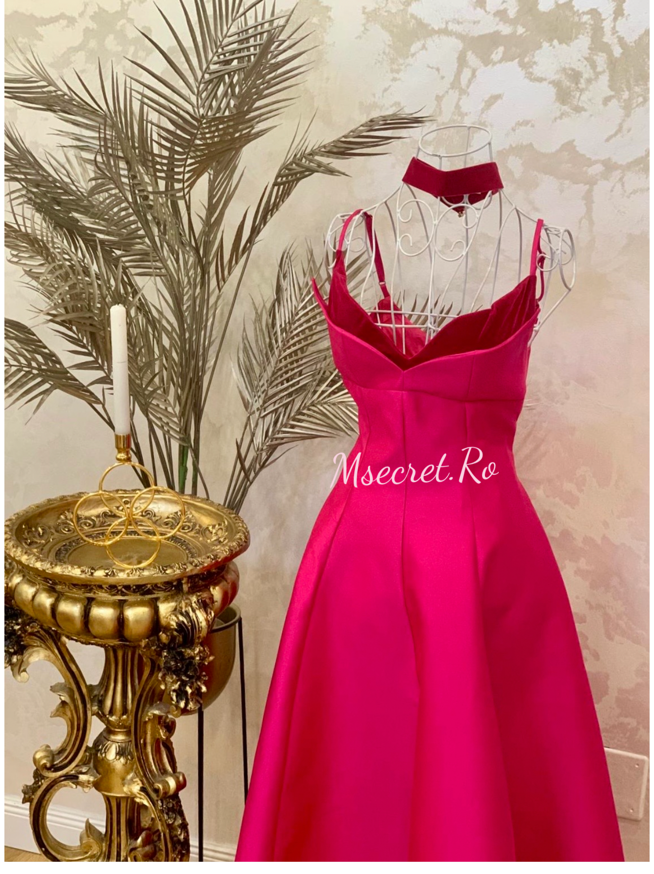 Rochie midi fucsia din tafta
