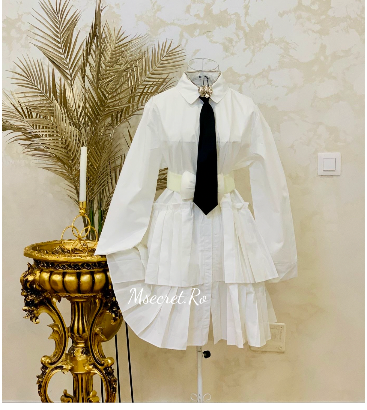 Rochie tip camasa din bumbac cu cravata