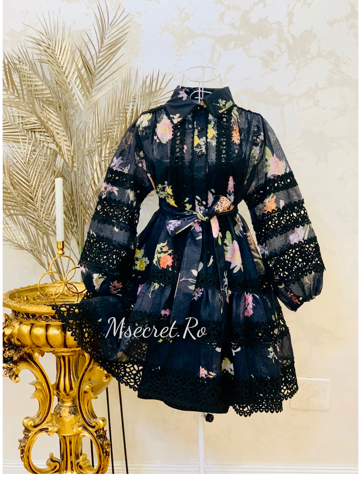Rochie scurta din in cu maneca lunga