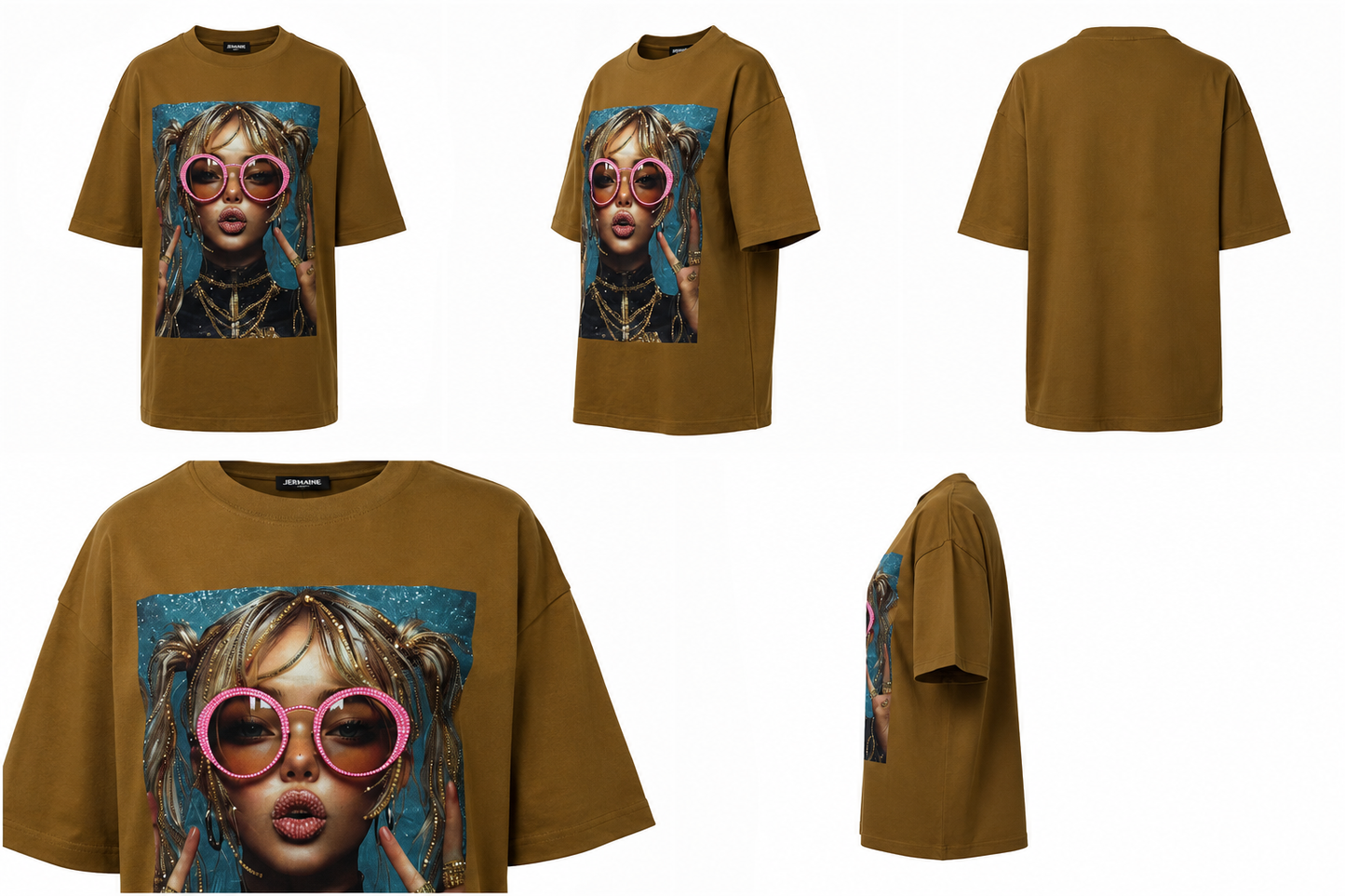 Tricou maro din bumbac cu imprimeu fashion