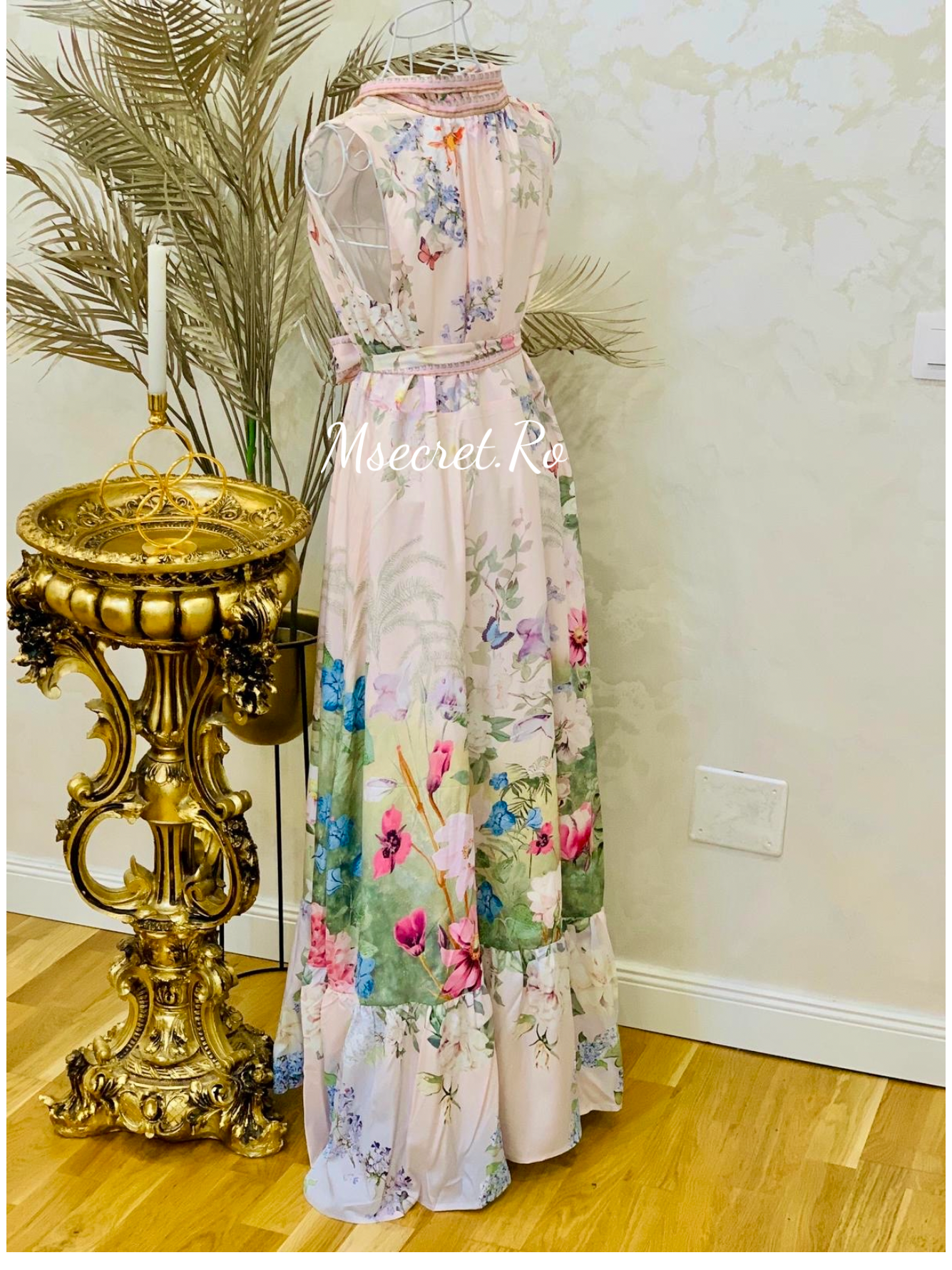 Rochie maxi roz cu imprimeu