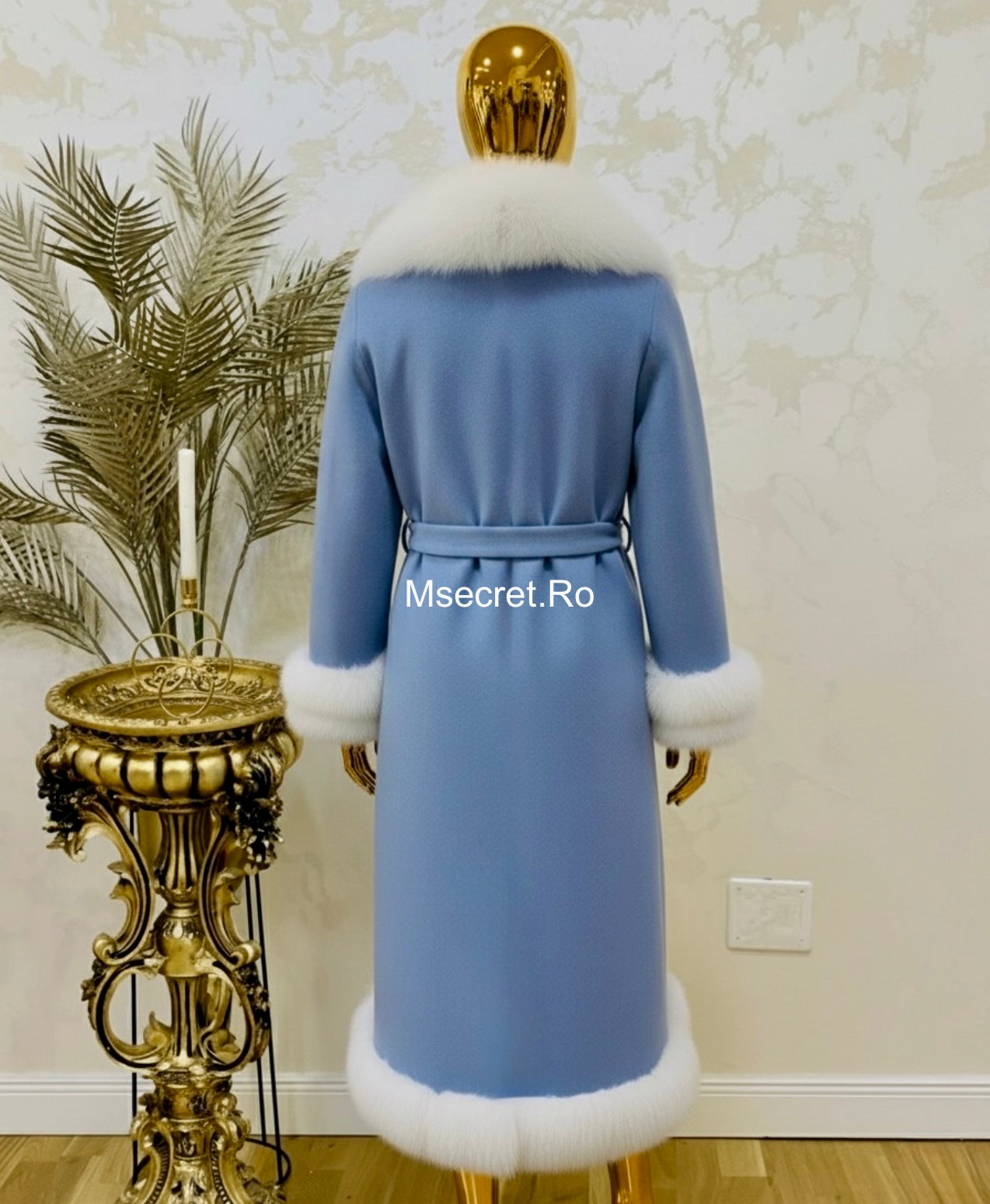 Palton elegant din alpaca cu blana naturala de vulpe