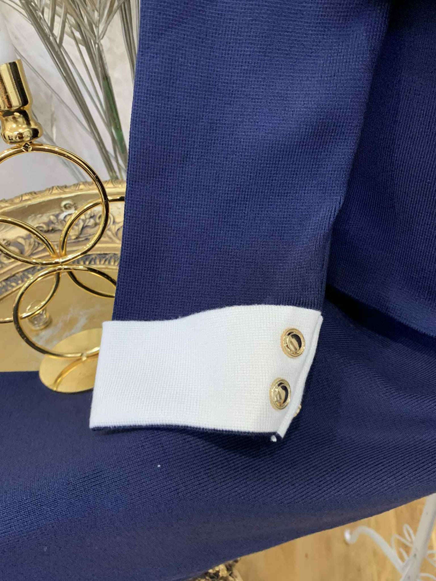 Compleu tricot blue-marin cu pantaloni lungi
