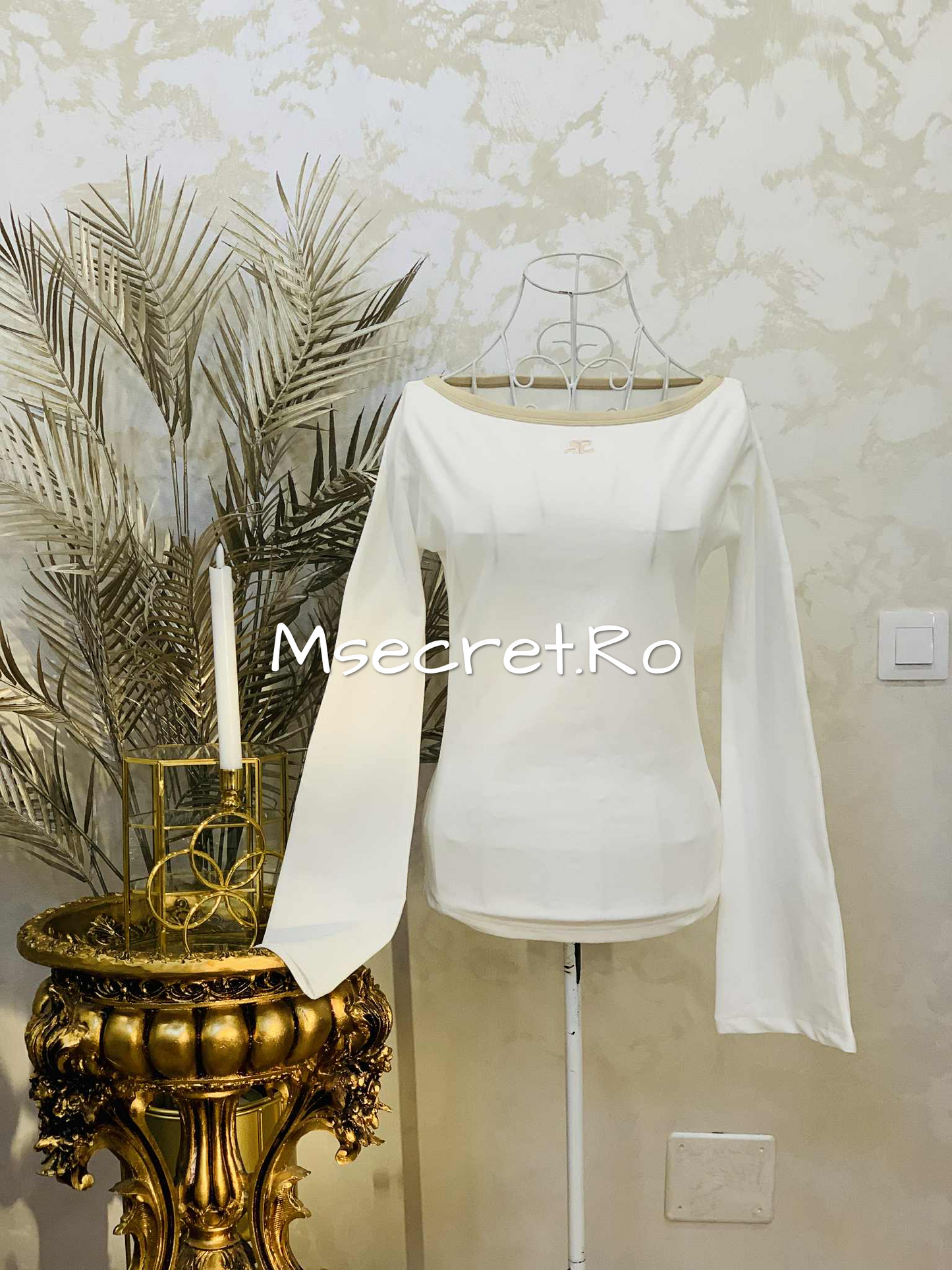 Cream set with blouse and flared trousers