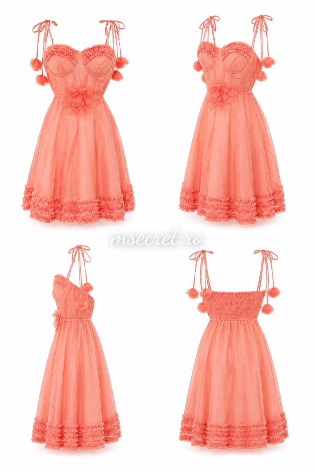 Rochie din in corai cu bretele reglabile