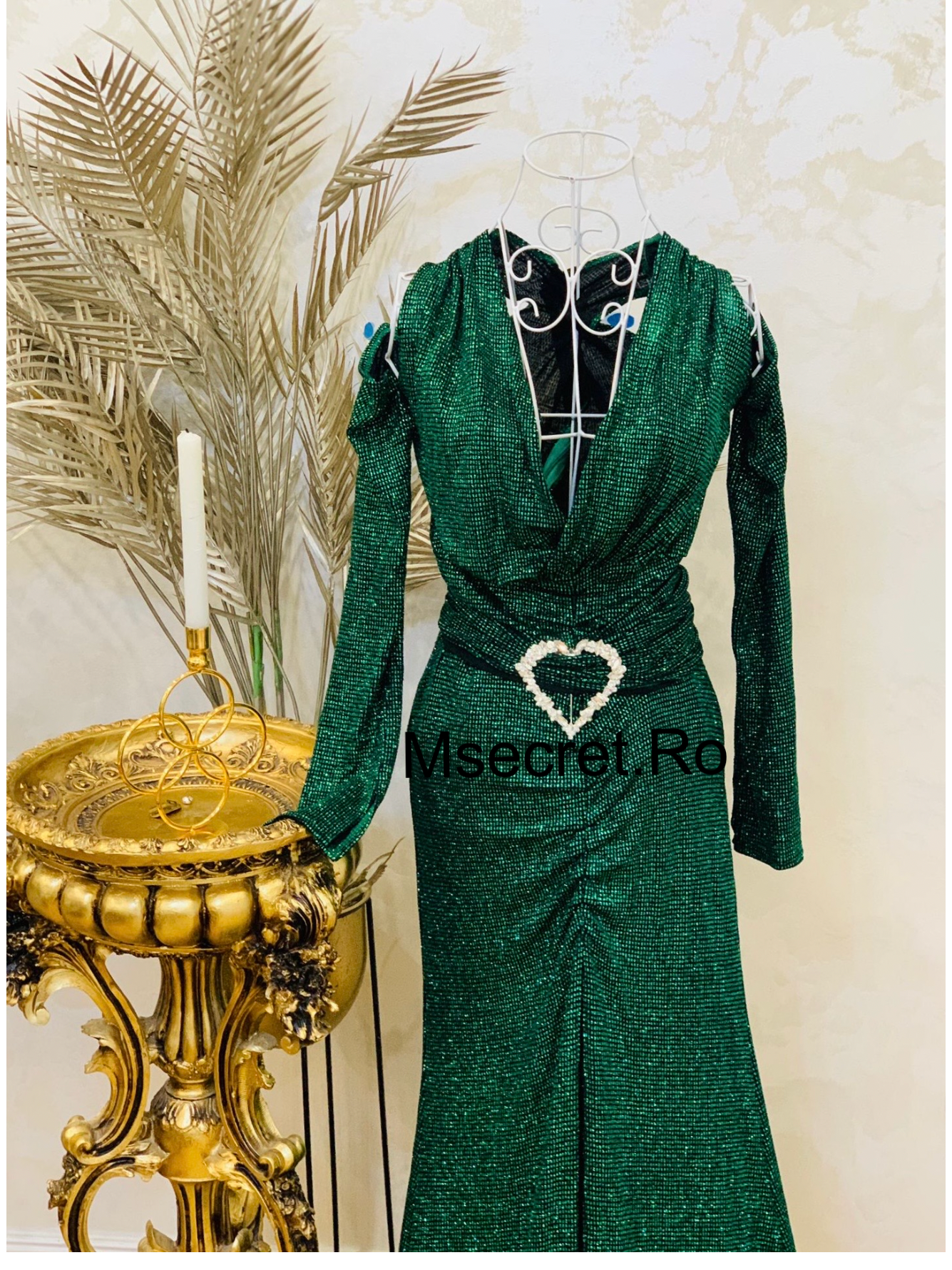 Rochie verde lunga cu trena