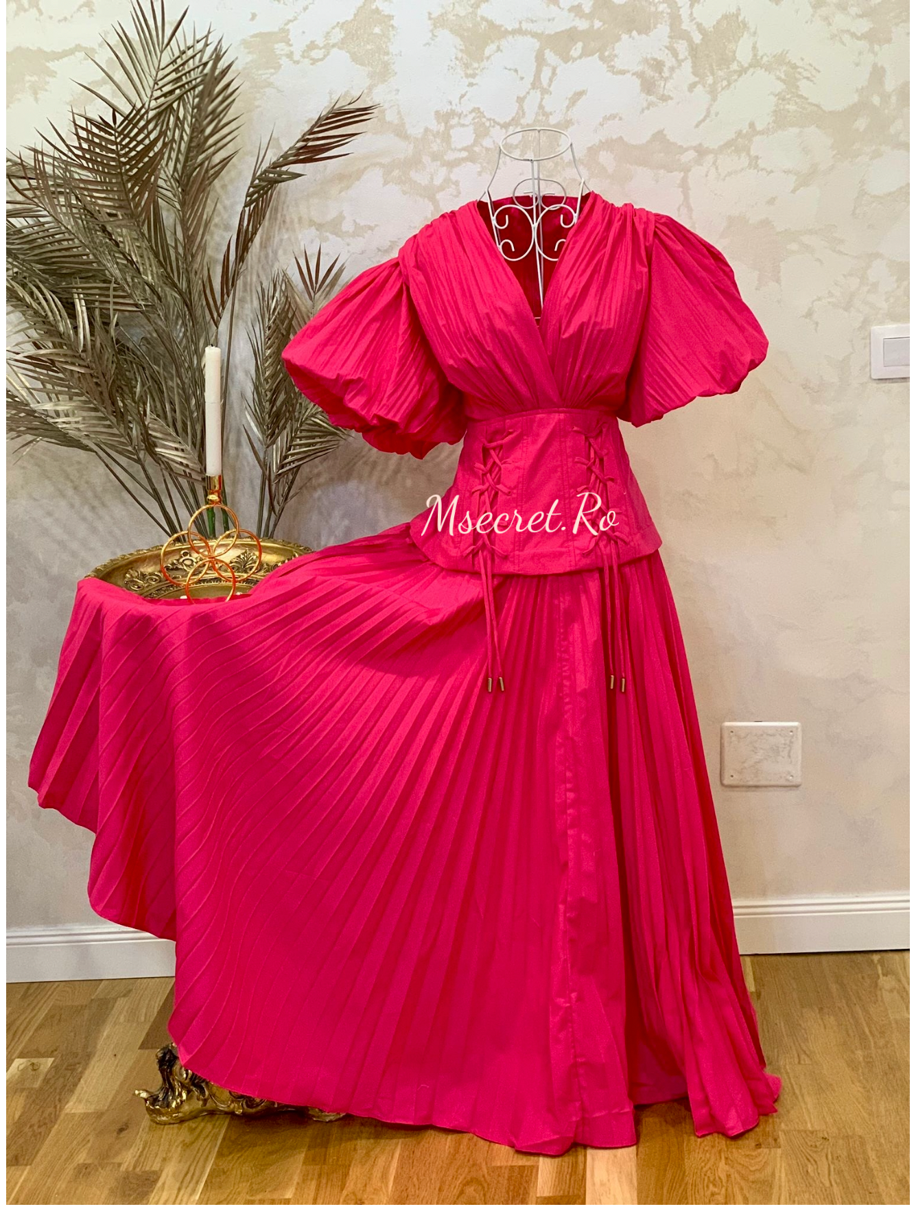 Rochie lunga fucsia plisata