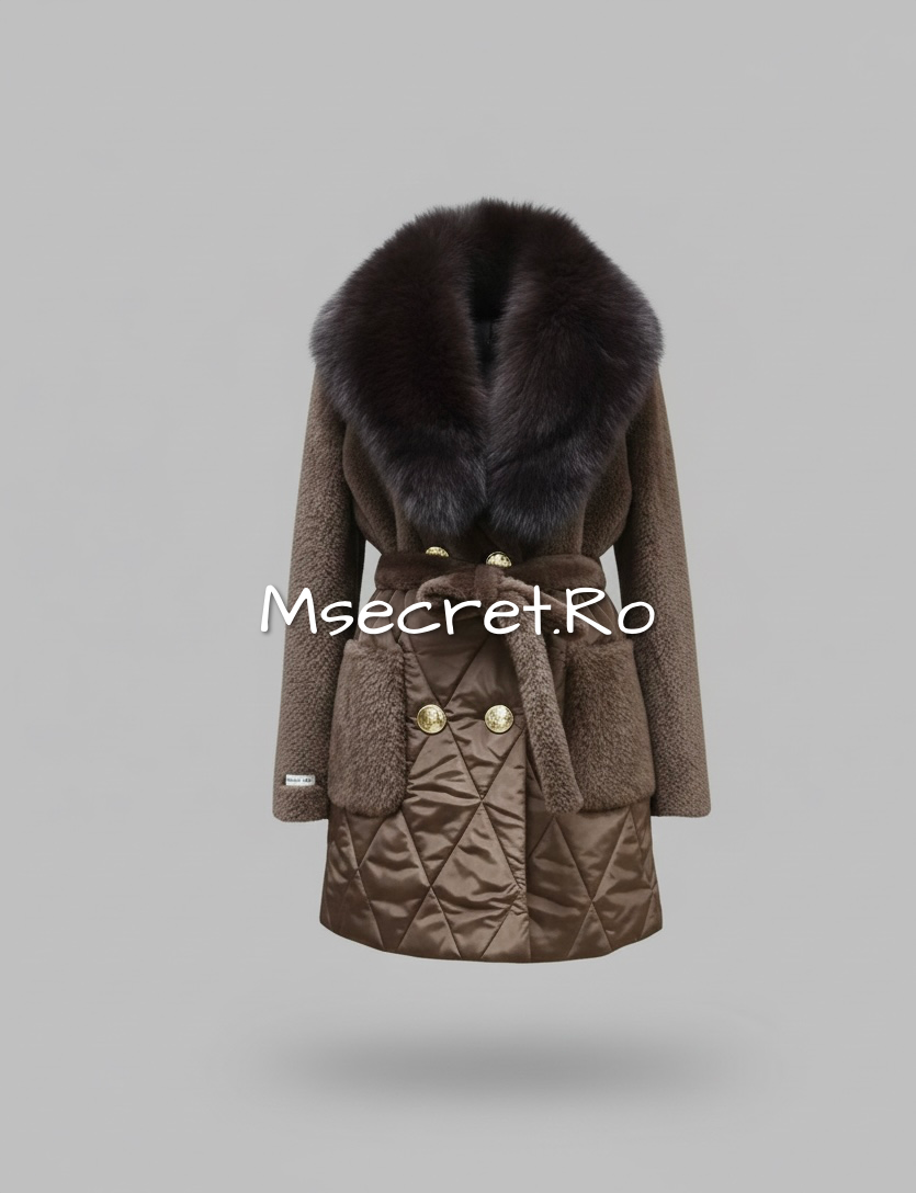 Jacket with fox fur, Alcantara, and waterproof fabric inserts