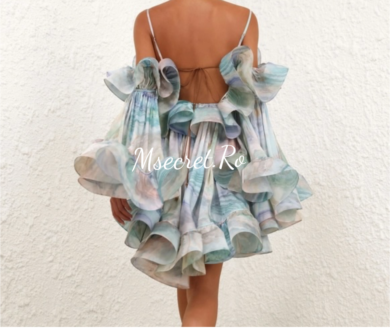 Rochie din in blue superba cu volane