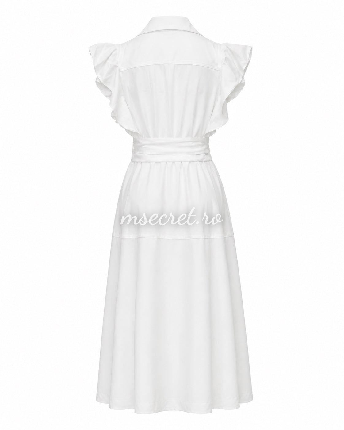 Rochie alba midi cu volane si cordon