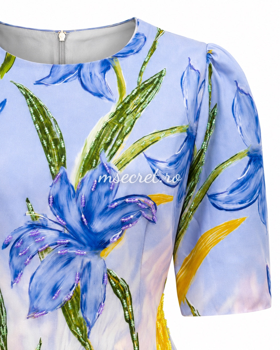 Rochie midi cu imprimeu floral albastru
