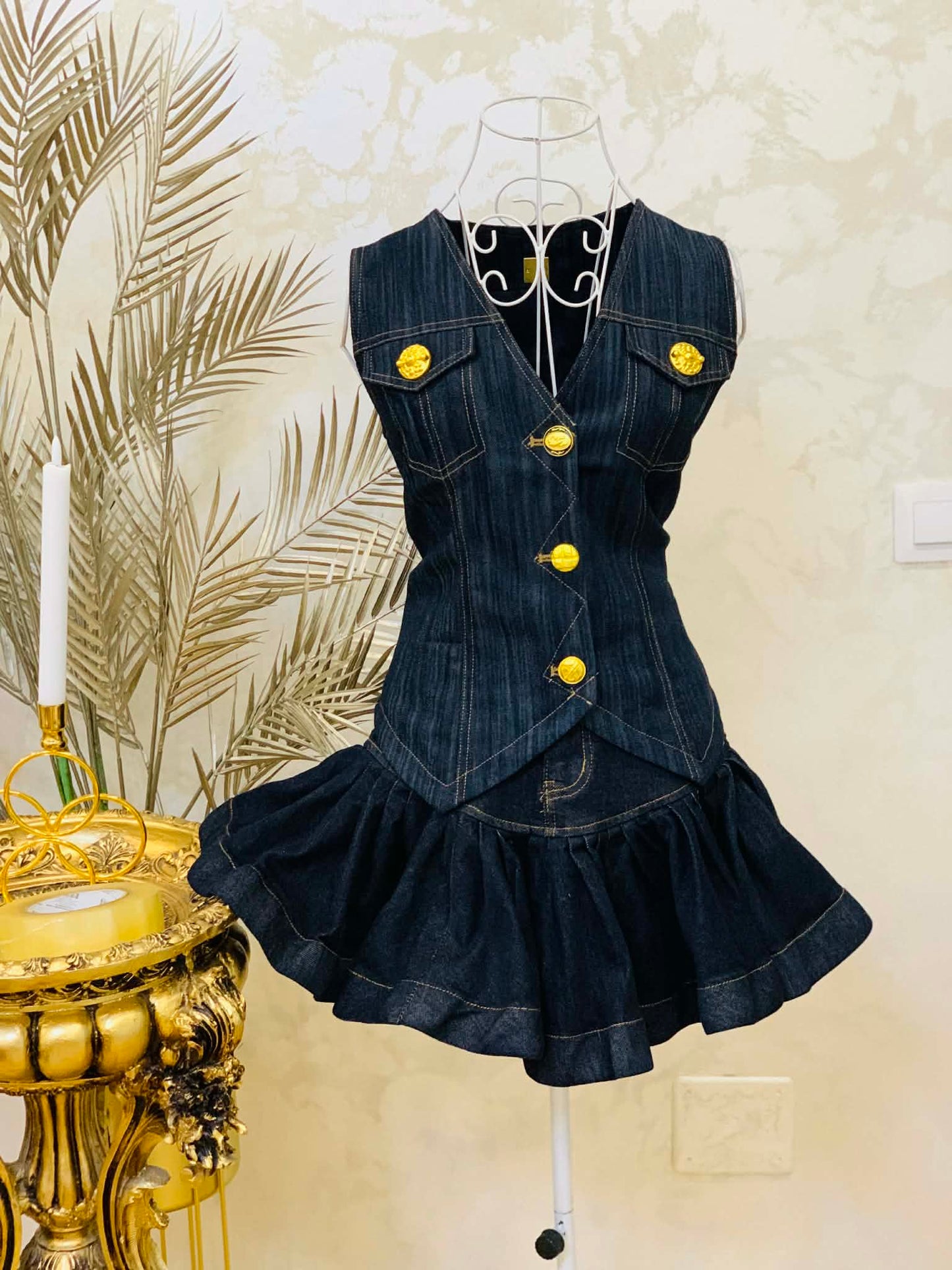 Compleu denim cu fusta